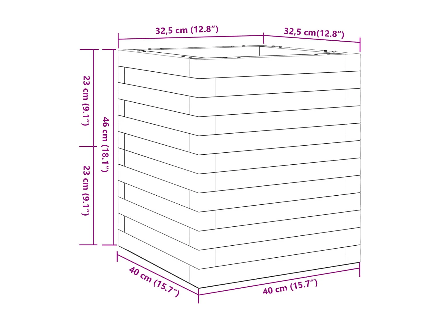 Vassoio per fioriera aiuola rialzata piante fiori terrazza giardino 40 x 40 x 46 cm legno di pino massiccio marrone 02_0037562