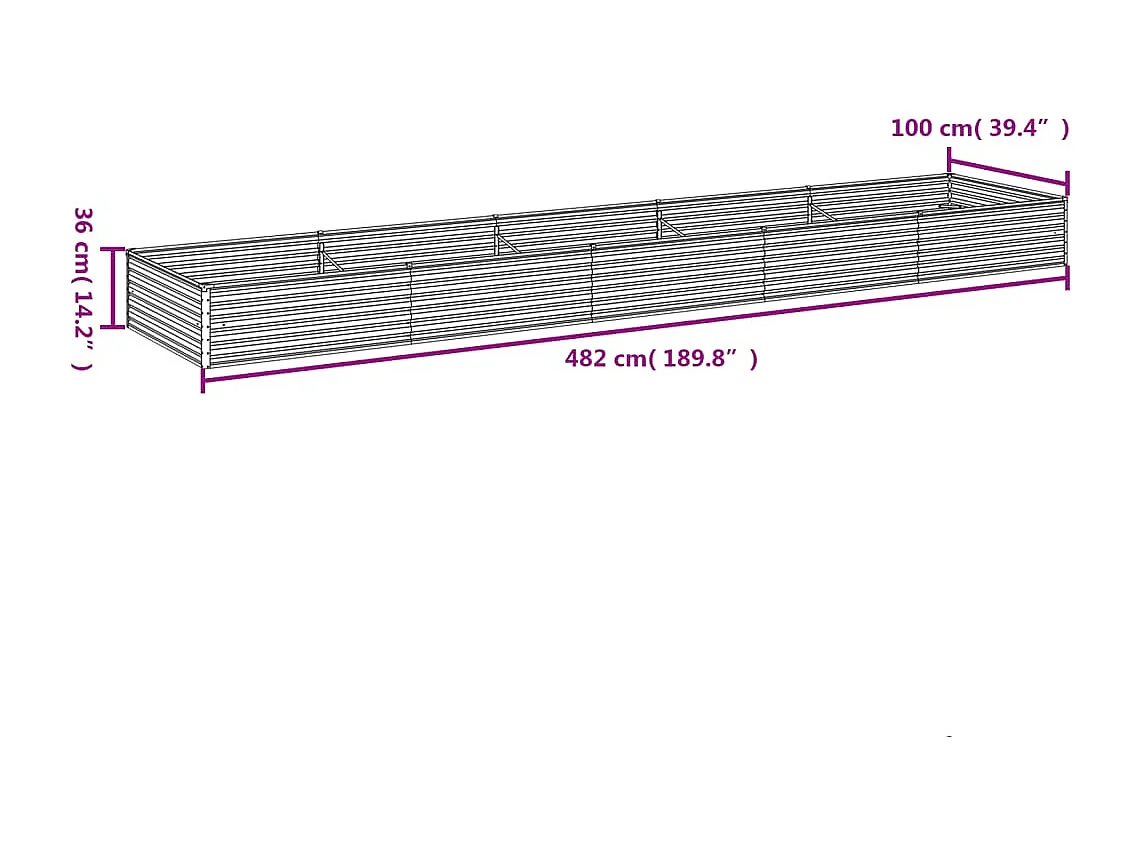Macetero bancal elevado plantas flores terraza jardín jardín 482 x 100 x 36 cm acero corten marrón 02_0039454