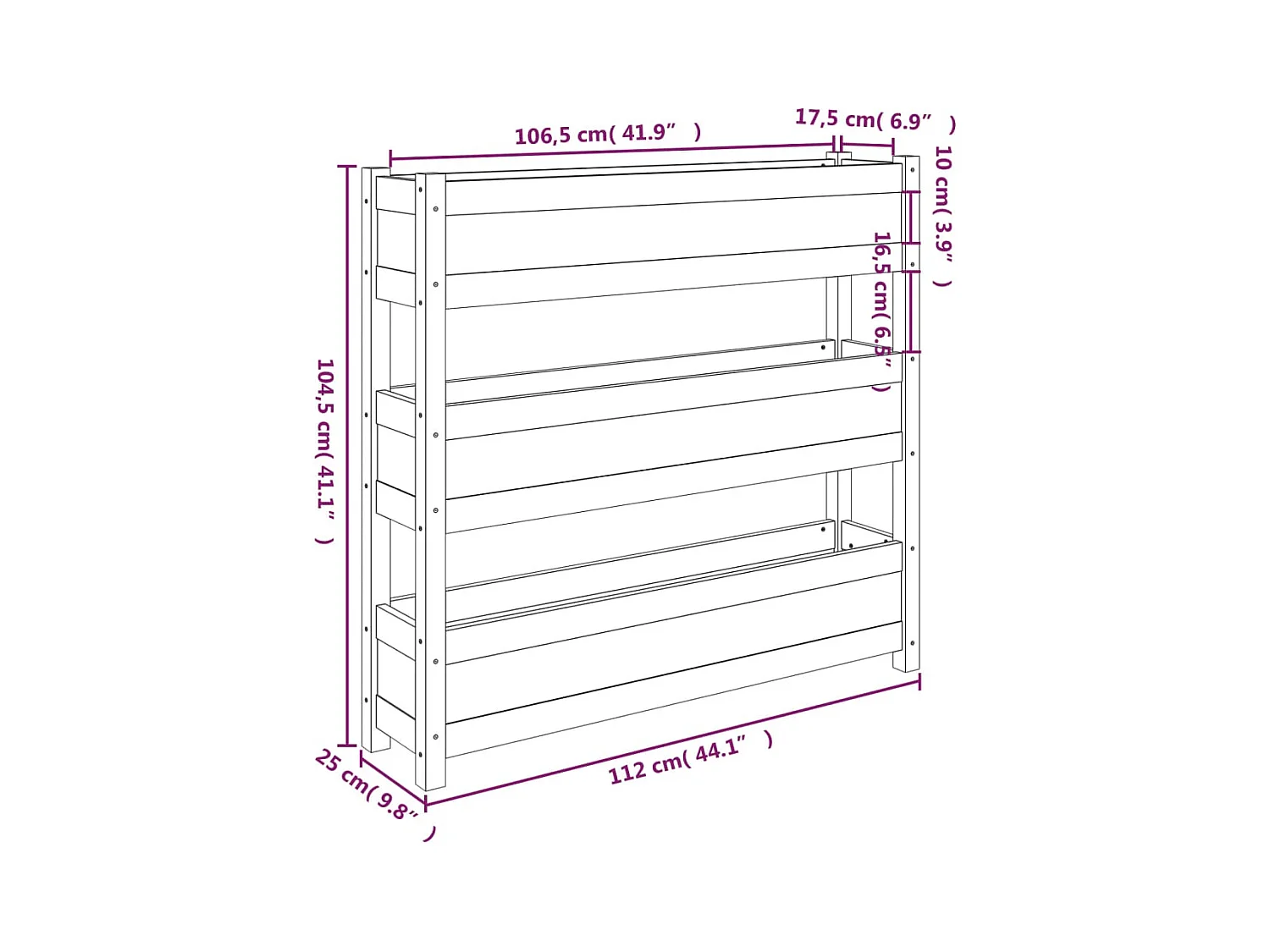Vassoio per fioriera aiuola rialzata piante fiori terrazza giardino 112 x 25 x 104,5 cm legno massiccio di pino nero 02_0037397
