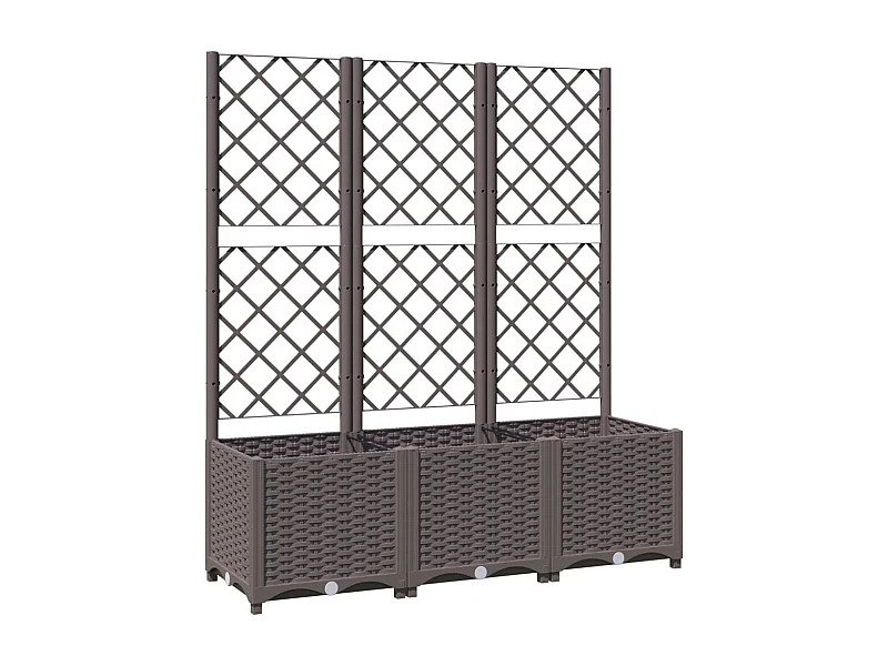 Plantador bandeja elevada plantas flores terraço jardim com treliça 120 x 40 x 136 cm PP marrom 02_0038236