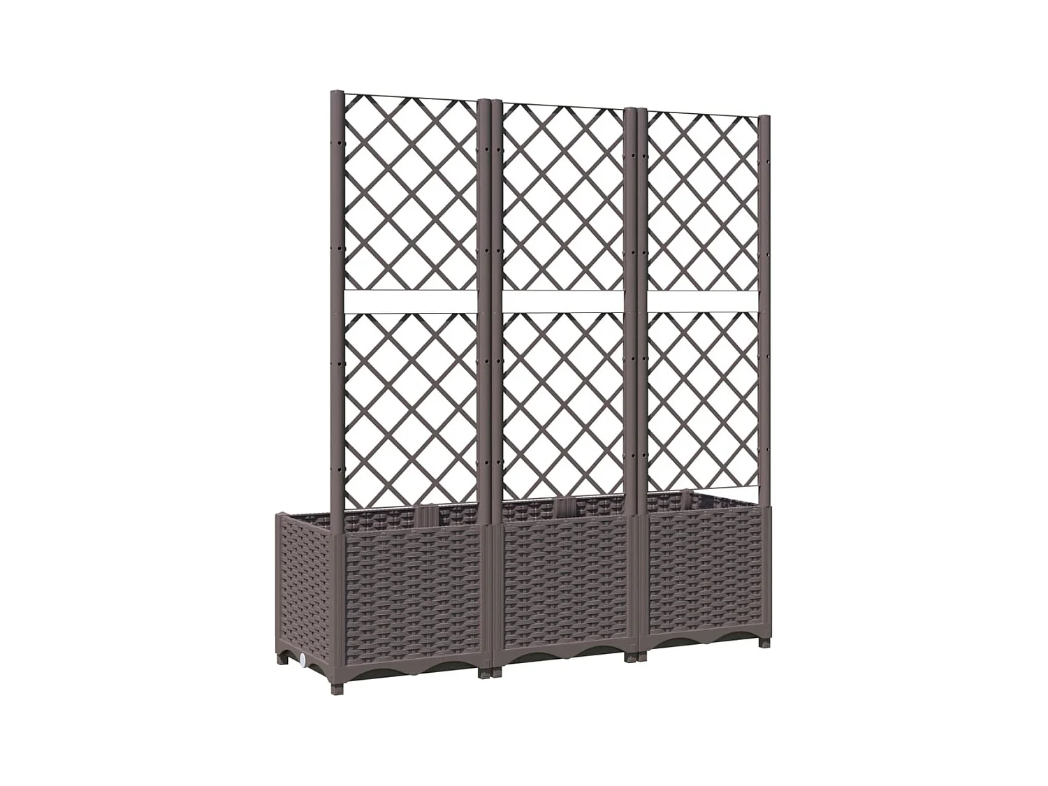 Plantador bandeja elevada plantas flores terraço jardim com treliça 120 x 40 x 136 cm PP marrom 02_0038236
