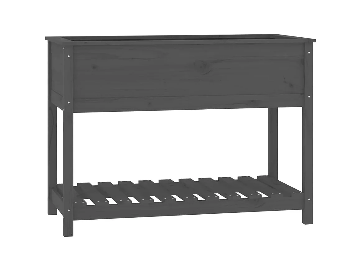 Fioriera aiuola rialzata vassoio piante fiori terrazza giardino con ripiano 111,5 x 54 x 81 cm legno massello di pino grigio 02_0038387