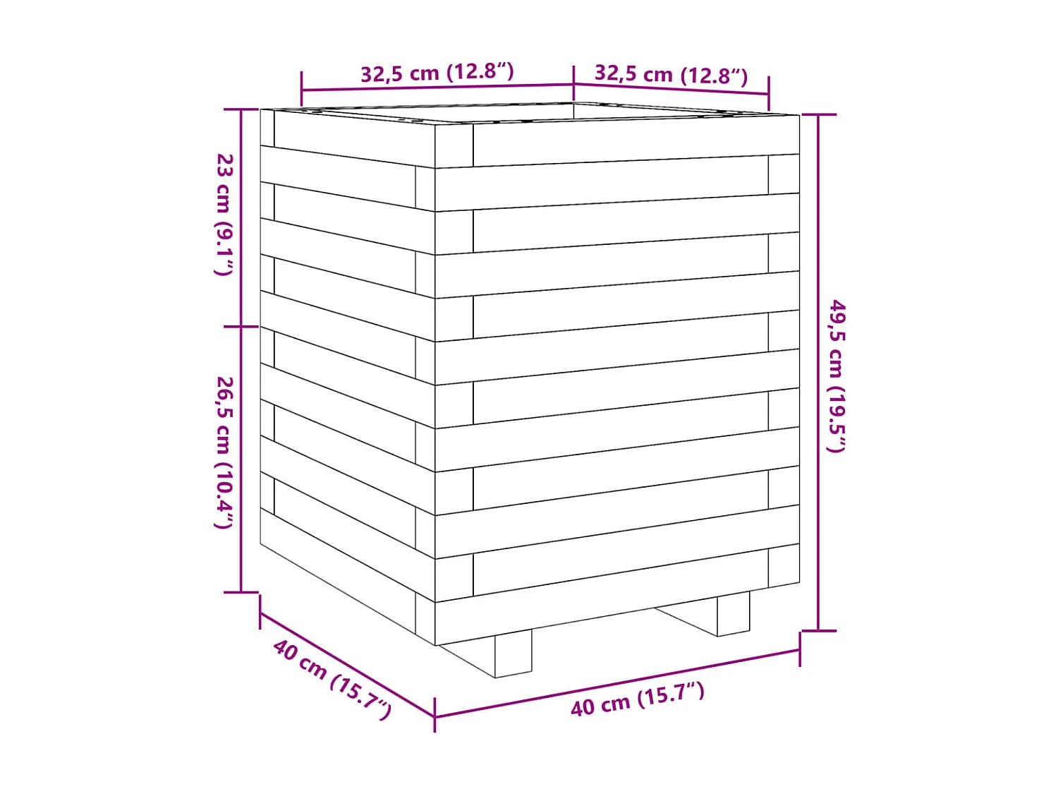 Macetero bancal elevado plantas flores terraza jardín 40 x 40 x 49,5 cm madera maciza de pino blanco 02_0037567