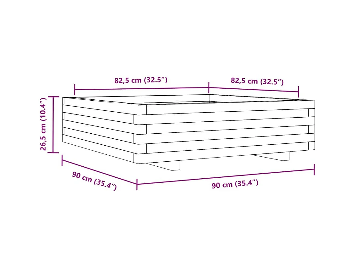 Jardinière bac lit surélevé bois marron 90 x 90 x 45438 cm 02_0038048