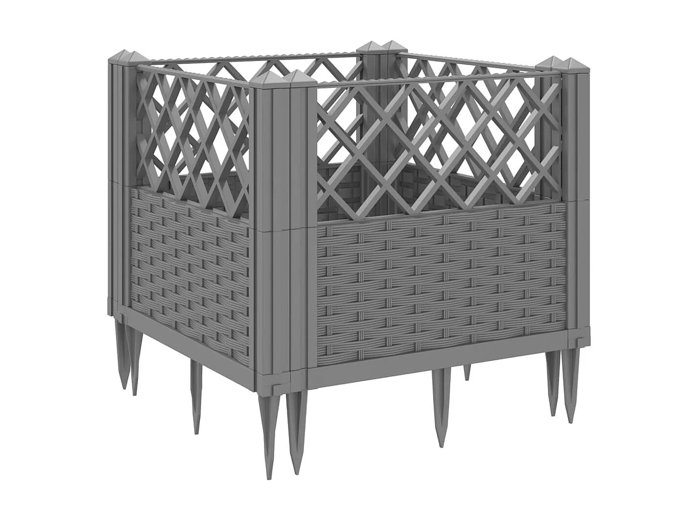 Vassoio per fioriera aiuola rialzata piante fiori terrazza giardino con paletti trasparenti 43,5 x 43,5 x 43,5 cm PP grigio 02_0038210