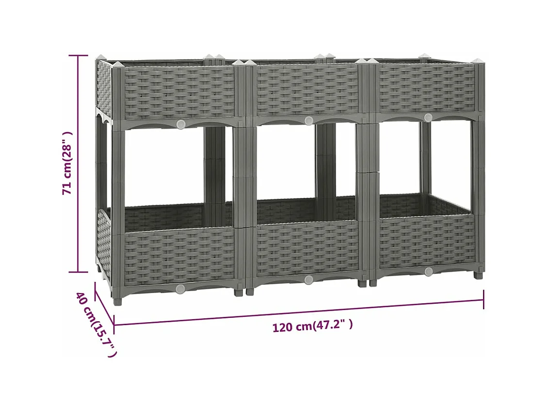 Jardinière bac lit surélevé grise 120 x 40 x 71 cm 02_0039205