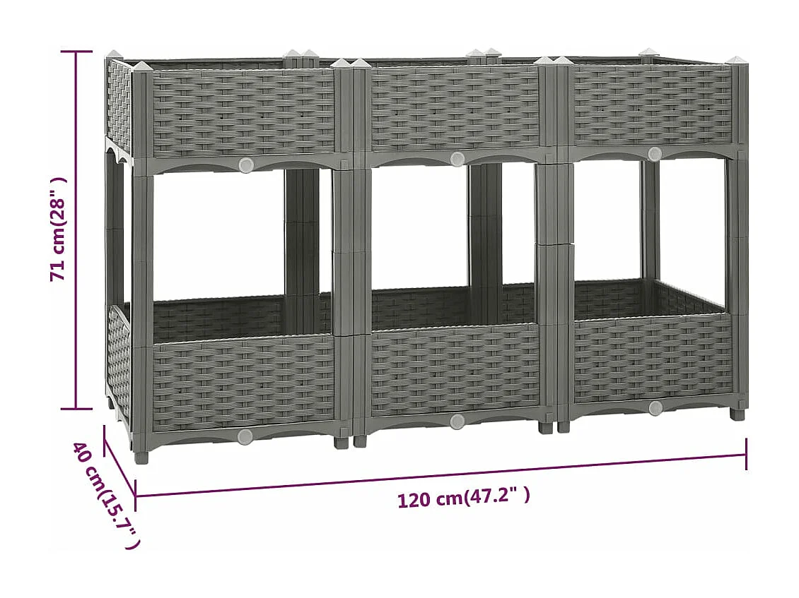 Vassoio per fioriera aiuola rialzata piante fiori terrazza giardino 120 x 40 x 71 cm polipropilene grigio 02_0039205