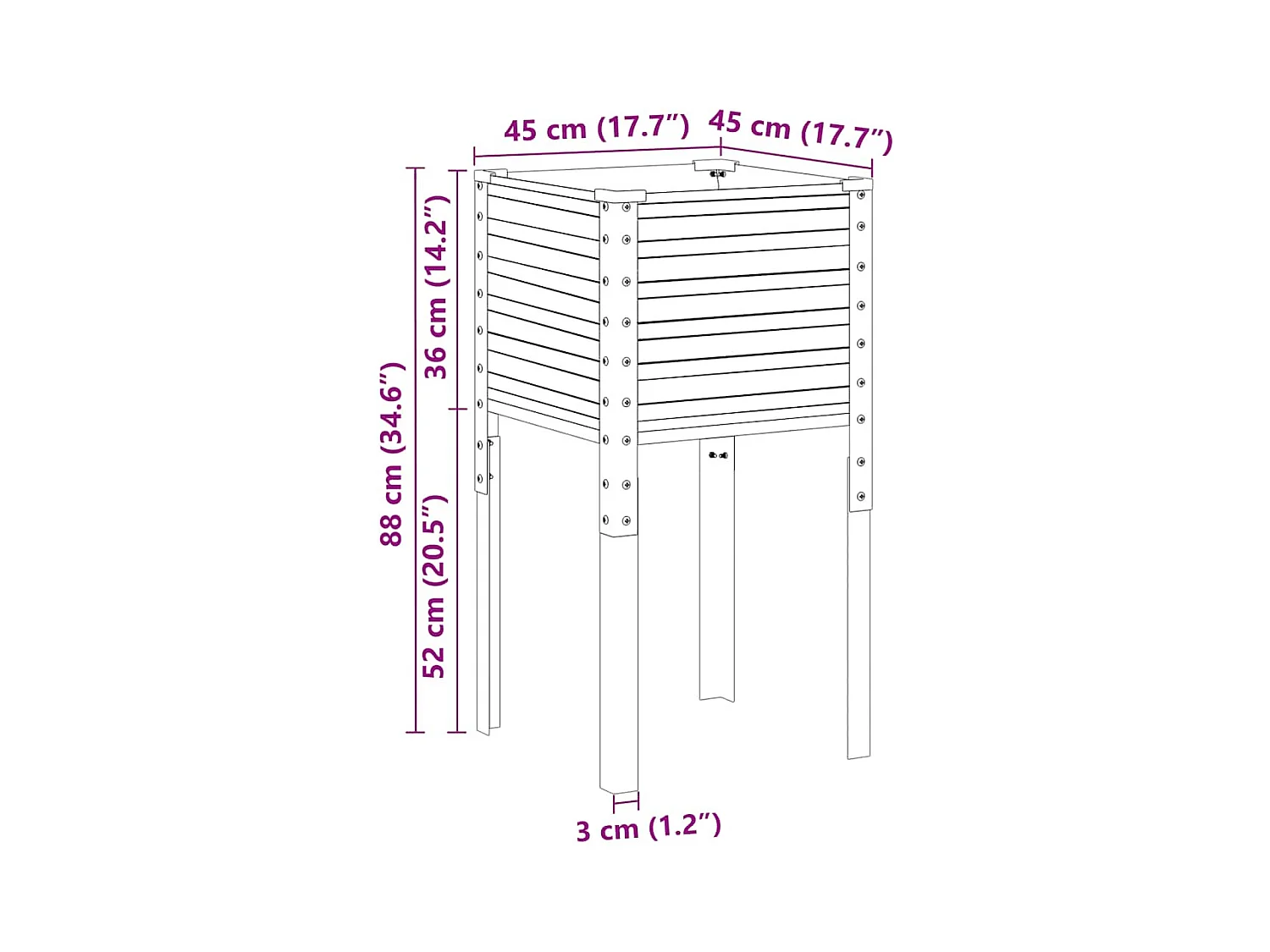Jardinera bancal elevado plantas flores terraza jardín 45 x 45 x 88 cm verde acero 02_0037616