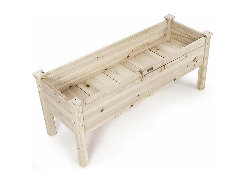 Jardinera elevada de madera para huerto cuadrado con 5 orificios de drenaje 120 x 435 x 51 cm natural 20_0002931