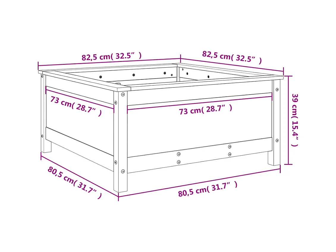 Jardinière bac lit surélevé bois marron 82.5 x 82.5 x 39 cm 02_0037944