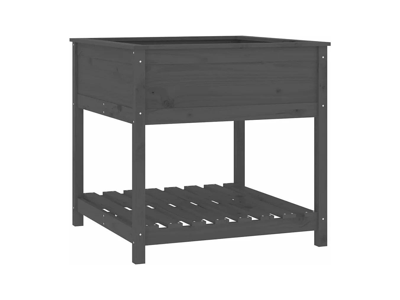 Fioriera aiuola rialzata vassoio piante fiori terrazza giardino con ripiano 82,5 x 82,5 x 81 cm legno massello di pino grigio 02_0038410