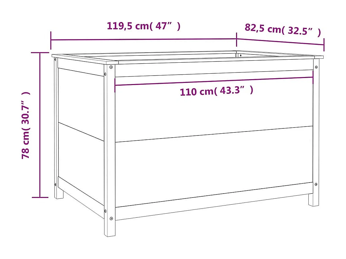 Vassoio per fioriera aiuola rialzata piante fiori terrazza giardino giardino 119,5 x 82,5 x 78 cm legno di pino massiccio marrone 02_0039331