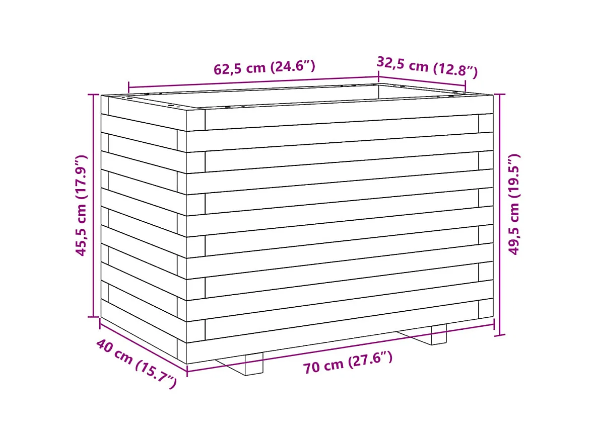 Macetero bancal elevado plantas flores terraza jardín cera 70 x 40 x 49,5 cm madera maciza de pino marrón 02_0038484