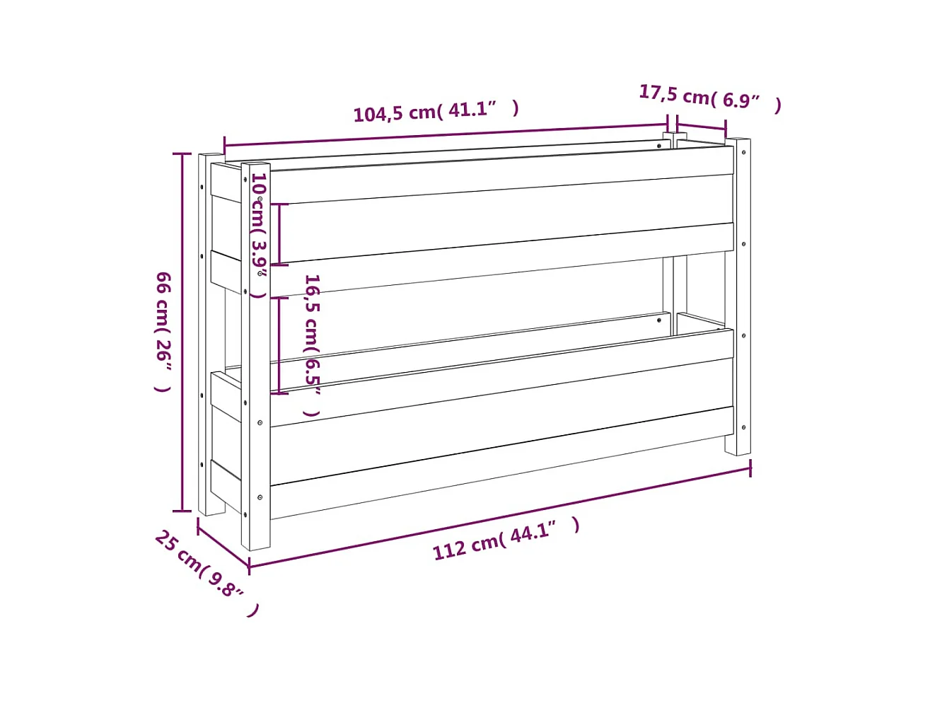 Jardinière bac lit surélevé bois blanche 112 x 25 x 66 cm 02_0037399