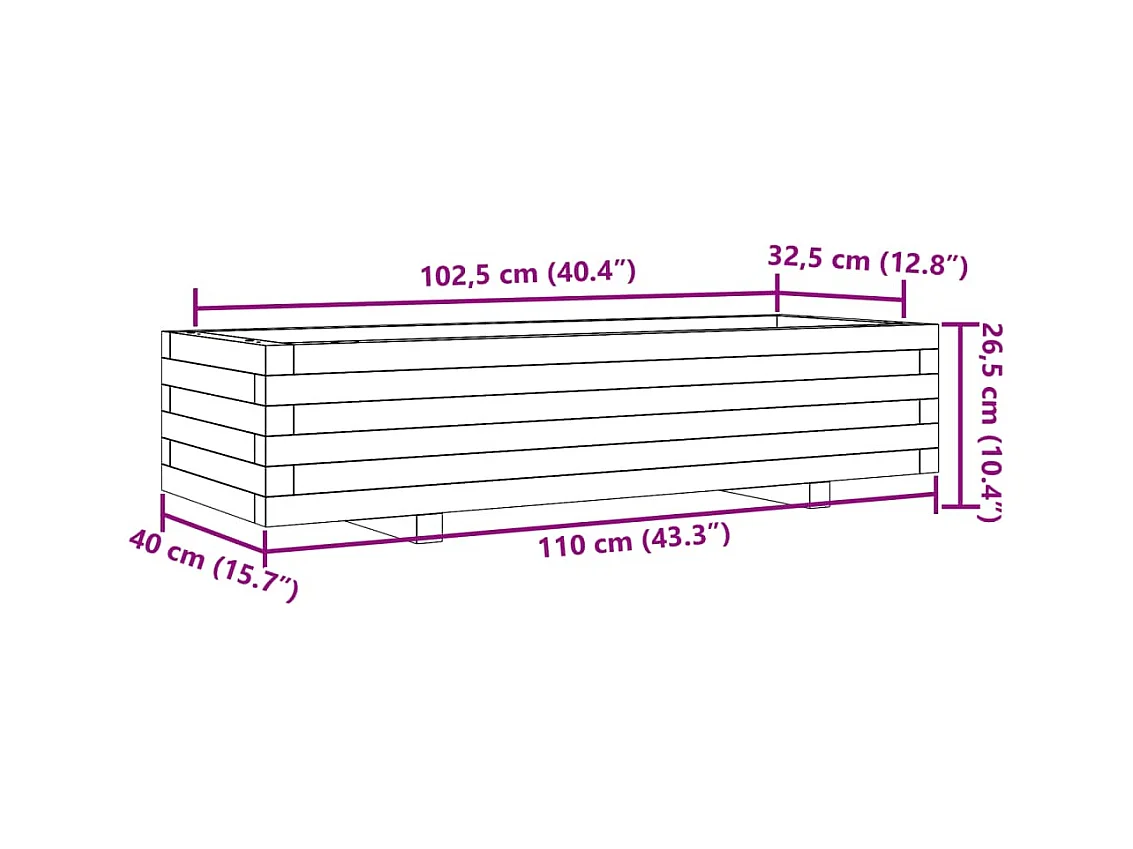 Bandeja para plantador, canteiro elevado, flores, terraço, jardim, cera 110 x 40 x 26,5 cm, madeira maciça de pinho marrom 02_0038430