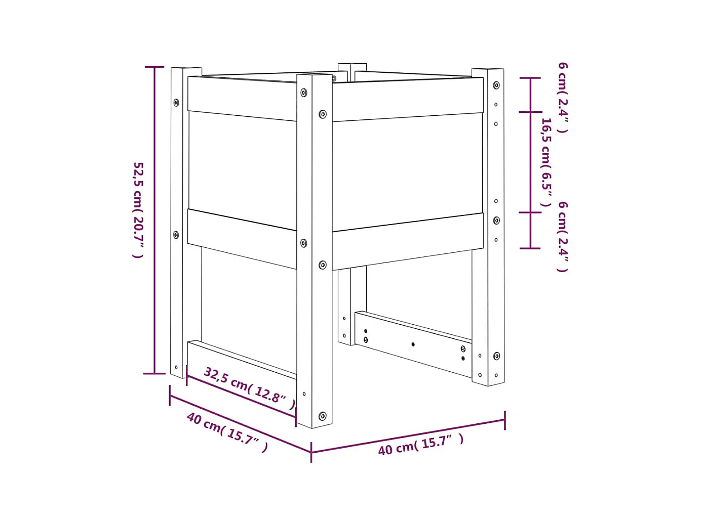 Jardinière bac lit surélevé bois marron 40 x 40 x 52.5 cm 02_0038962