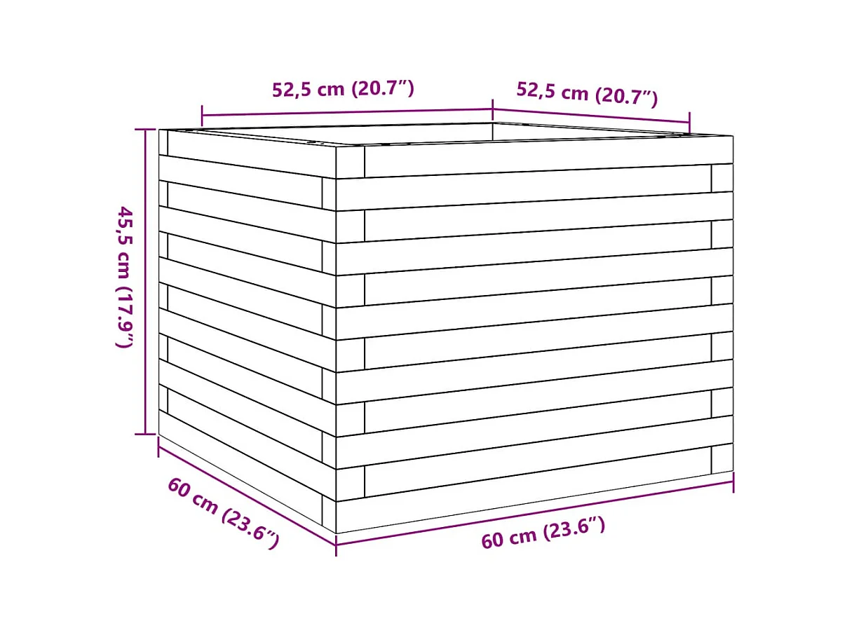 Macetero bancal elevado plantas flores terraza jardín cera 60 x 60 x 45,5 cm madera maciza de pino marrón 02_0038471