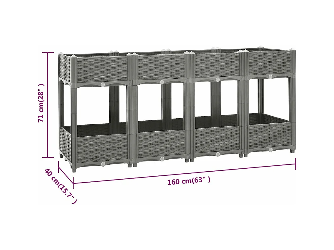 Jardinière bac lit surélevé grise 160 x 40 x 71 cm 02_0039218