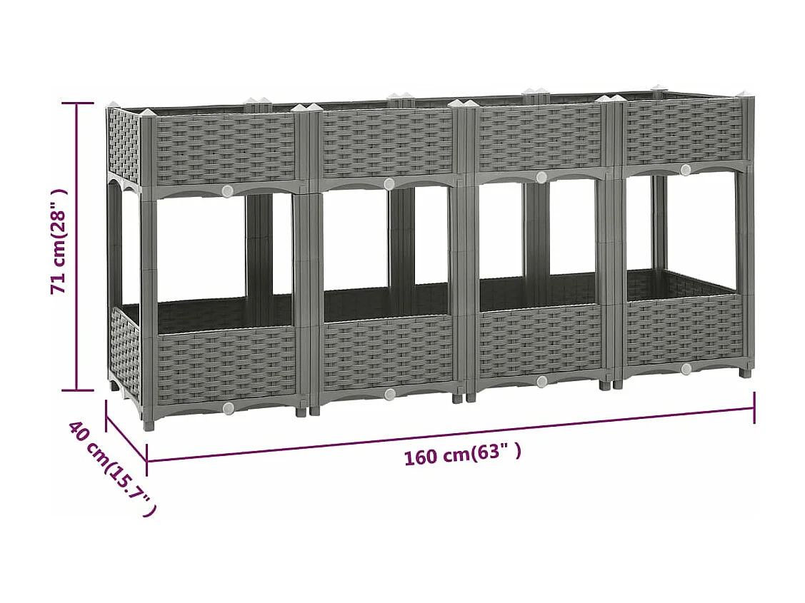 Vassoio per fioriera aiuola rialzata piante fiori terrazza giardino 160 x 40 x 71 cm polipropilene grigio 02_0039218