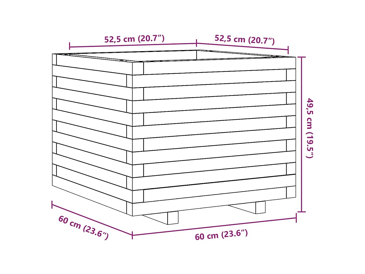Jardinière bac lit surélevé bois marron 60 x 60 x 49.5 cm 02_0038473