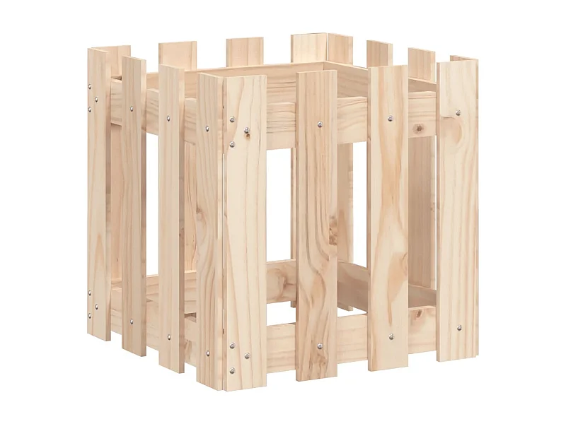 Bandeja para plantador de plantas com canteiro elevado flores terraço jardim com desenho de cerca 40 x 40 x 40 cm pinho maciço marrom 02_0038094