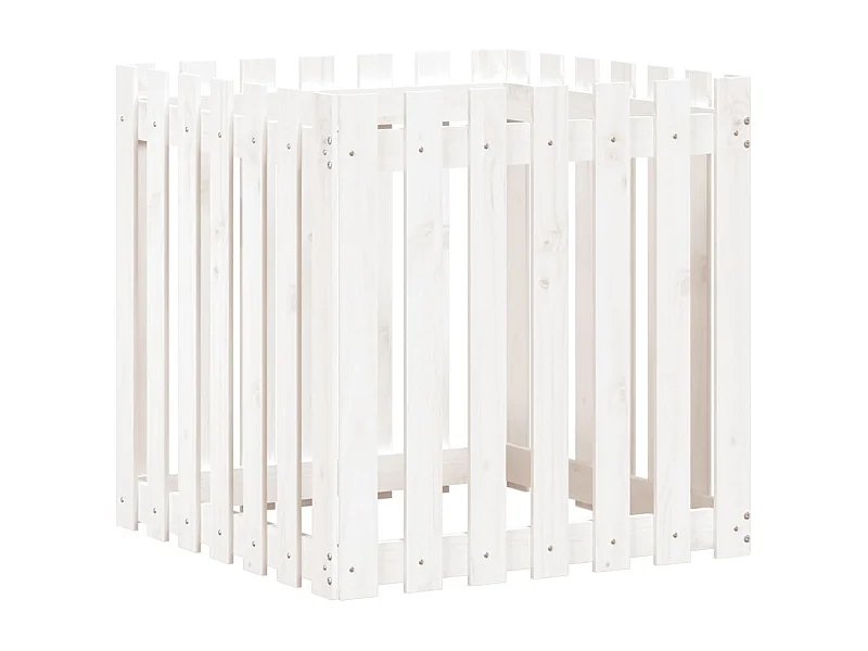 Macetero bancal elevado plantas flores terraza jardín con diseño de valla 70 x 70 x 70 cm pino macizo blanco 02_0038114