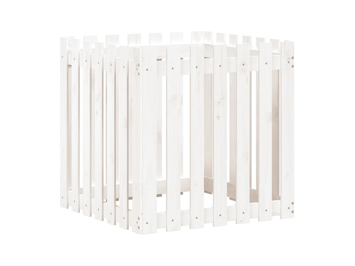 Bandeja para plantador de plantas com canteiro elevado flores terraço jardim com desenho de cerca 70 x 70 x 70 cm pinho maciço branco 02_0038114