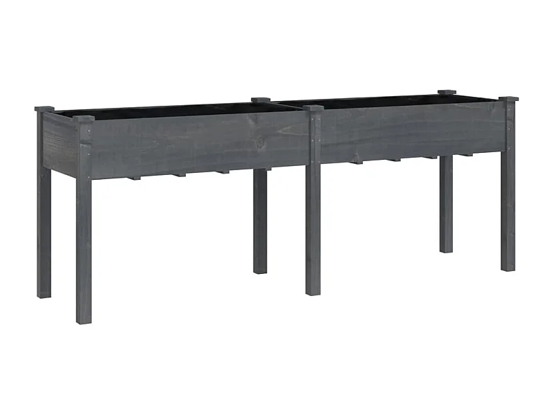 Macetero bancal elevado plantas flores terraza jardín con forro 203 x 53 x 76 cm madera maciza de abeto gris 02_0038128