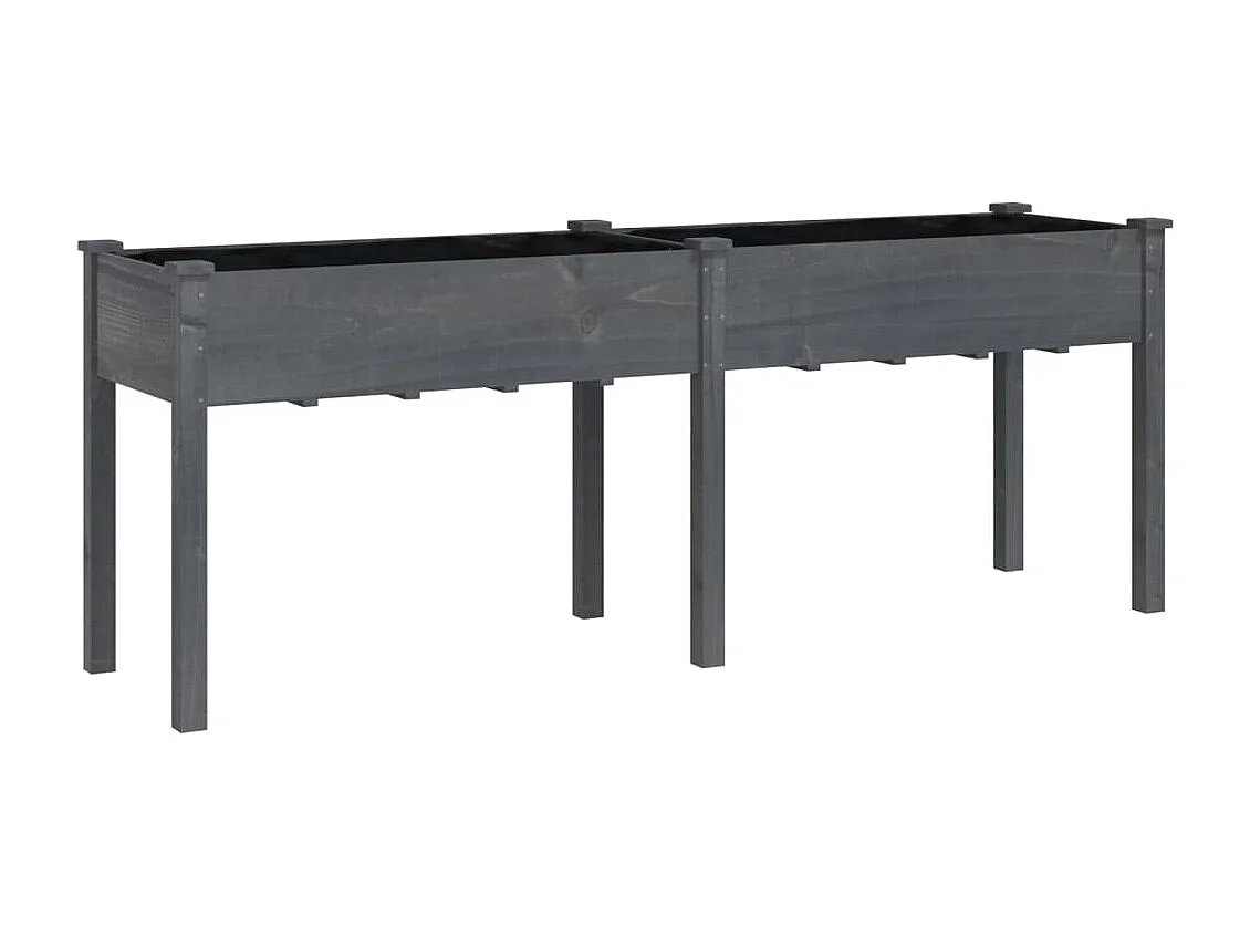 Macetero bancal elevado plantas flores terraza jardín con forro 203 x 53 x 76 cm madera maciza de abeto gris 02_0038128