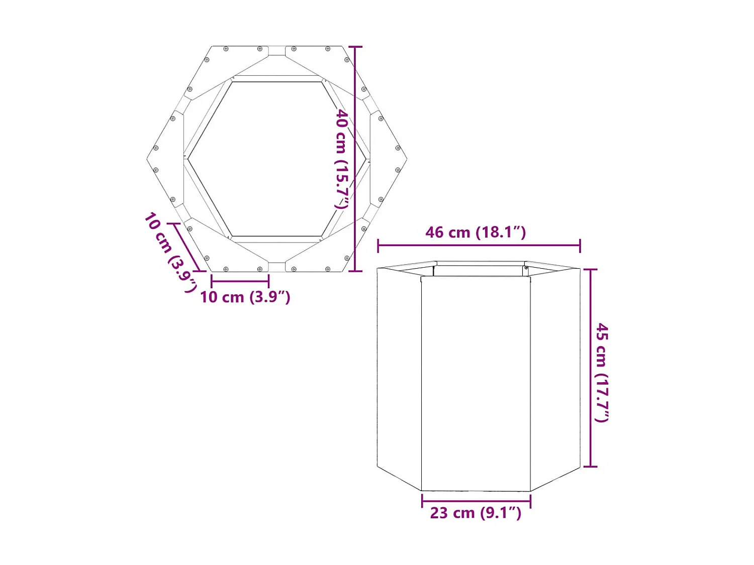 Fioriera esagonale per aiuole rialzate piante fiori terrazza giardino 46 ​​x 40 x 45 cm acciaio nero 02_0038644