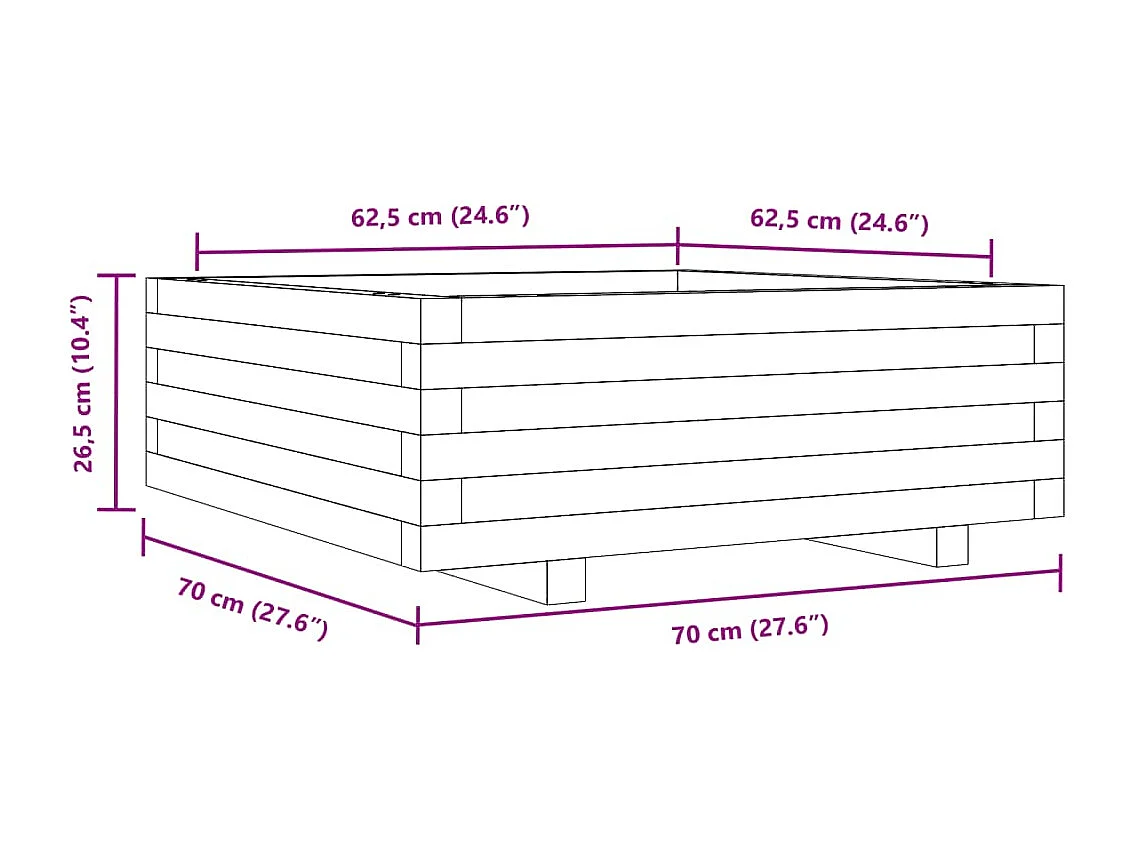 Macetero bancal elevado plantas flores terraza jardín 70 x 70 x 26,5 cm madera maciza de pino marrón 02_0037810
