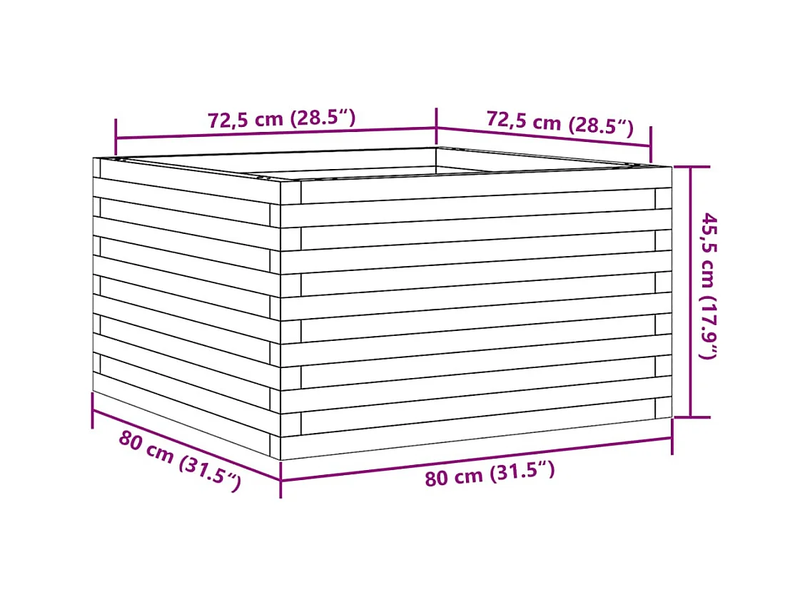 Jardinière bac lit surélevé bois marron 80 x 80 x 45.5 cm 02_0038501
