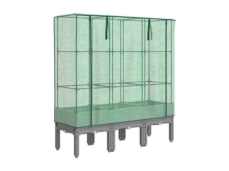 Vaso per fioriera rialzata per piante fiori terrazza da giardino rialzata con rivestimento in simil rattan 120 x 40 x 140 cm grigio chiaro 02_0038744