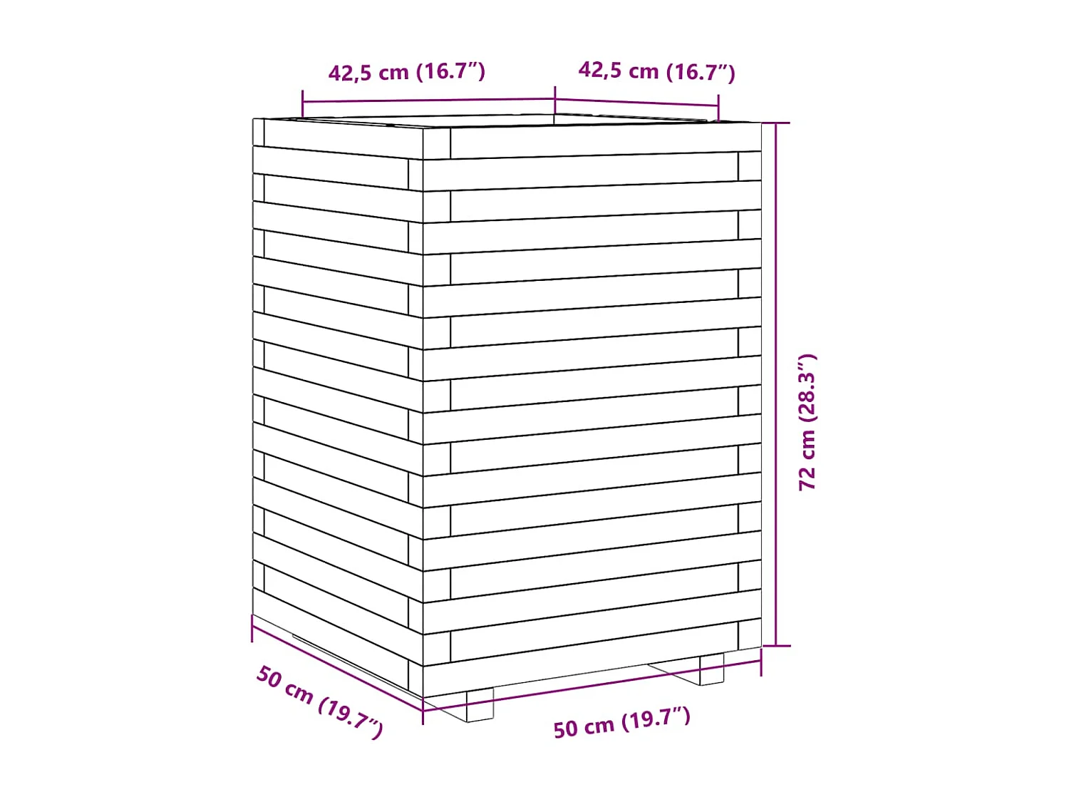 Fioriera rialzata per piante fiori terrazza giardino finitura a cera 50 x 50 x 72 cm legno di pino massiccio marrone 02_0038465