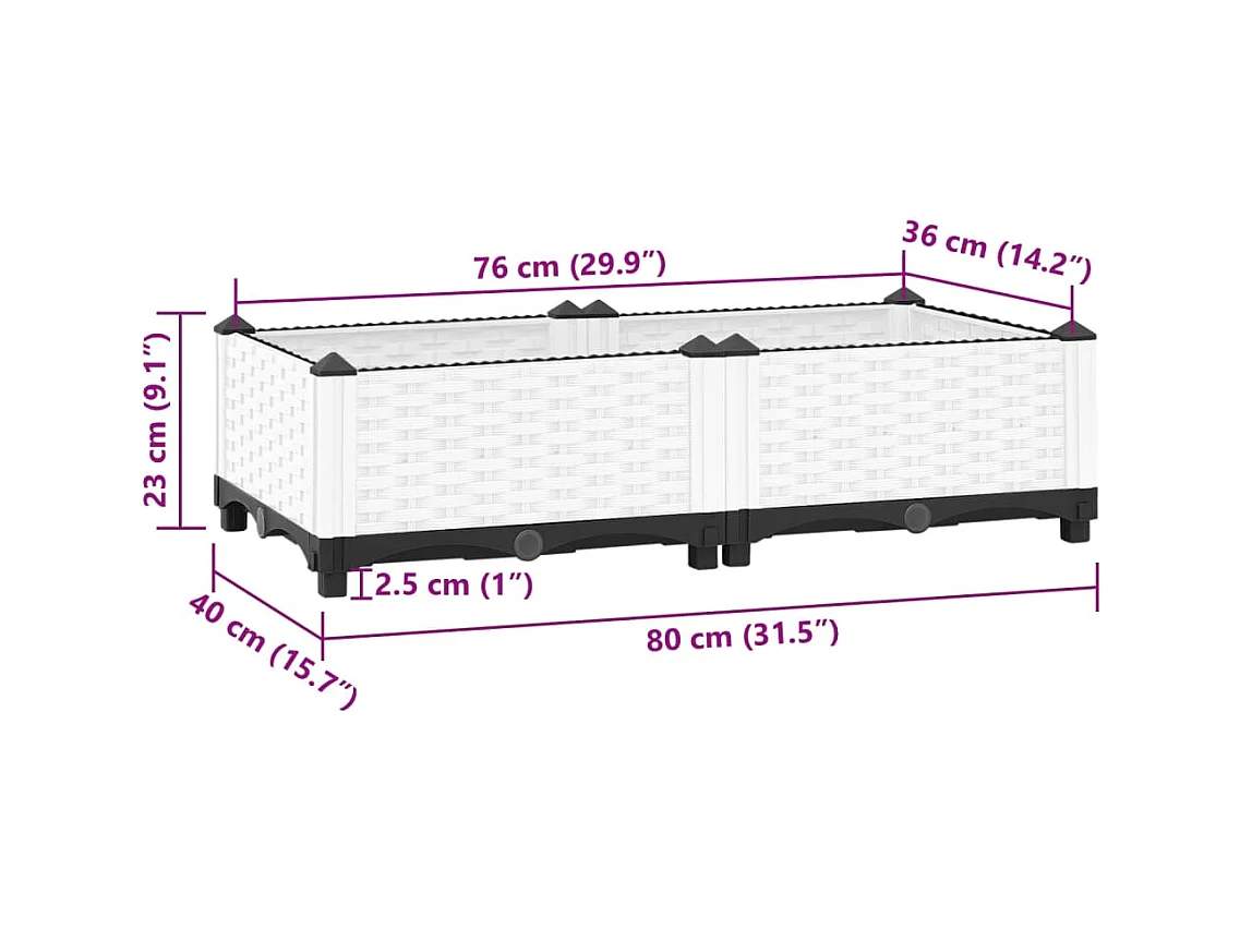 Fioriera aiuola rialzata vassoio piante fiori terrazzo giardino 80 x 40 x 23 cm polipropilene bianco 02_0039234