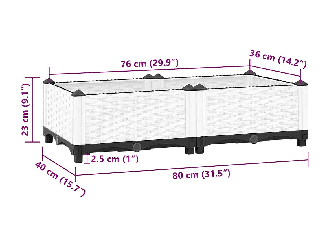 Plantador bandeja elevada plantas flores terraço jardim 80 x 40 x 23 cm polipropileno branco 02_0039234