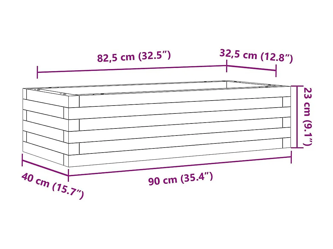 Vassoio per fioriera aiuola rialzata piante fiori terrazza giardino 90 x 40 x 23 cm legno di pino impregnato marrone 02_0037967