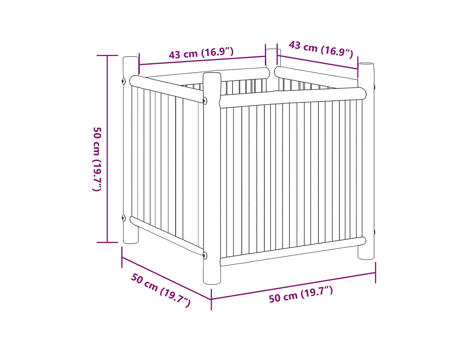 Macetero bancal elevado plantas flores terraza jardín 50 x 50 x 50 cm bambú marrón 02_0037663