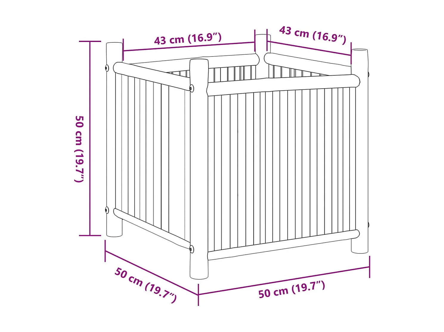 Jardinière bac lit surélevé bambou marron 50 x 50 x 50 cm 02_0037663