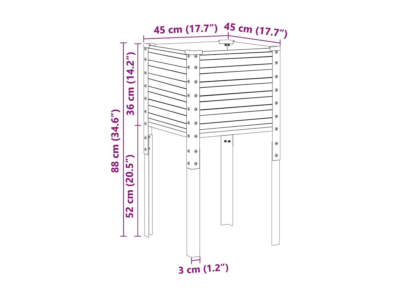 Plantador de canteiro elevado flores terraço jardim 45 x 45 x 88 cm aço resistente às intempéries marrom 02_0037618