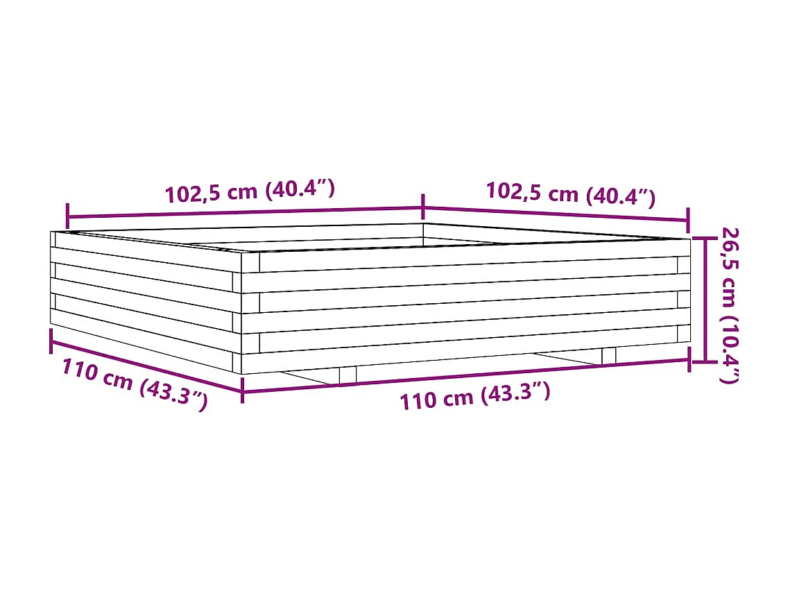 Vassoio per fioriera aiuola rialzata piante fiori terrazza giardino 110 x 110 x 26,5 cm legno di pino impregnato marrone 02_0037301