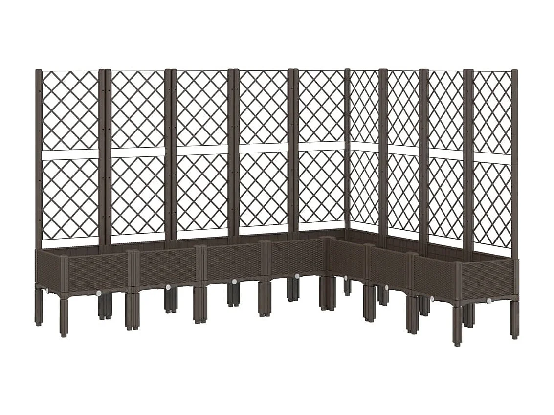 Plantador bandeja elevada plantas flores terraço jardim com treliça 200 x 160 x 142 cm PP marrom 02_0038276