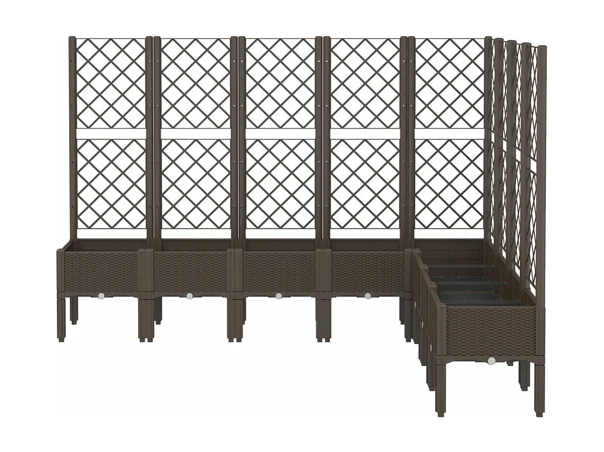 Plantador bandeja elevada plantas flores terraço jardim com treliça 200 x 160 x 142 cm PP marrom 02_0038276