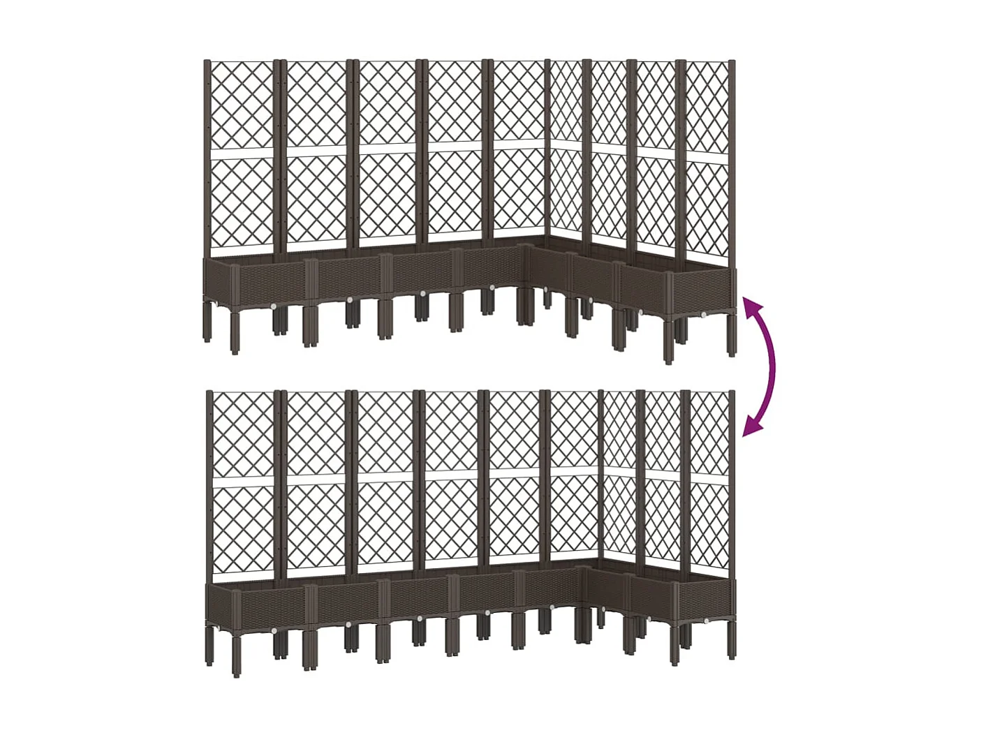 Plantador bandeja elevada plantas flores terraço jardim com treliça 200 x 160 x 142 cm PP marrom 02_0038276