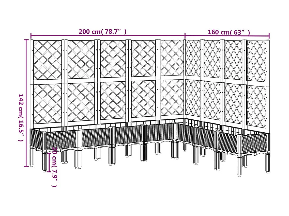 Plantador bandeja elevada plantas flores terraço jardim com treliça 200 x 160 x 142 cm PP marrom 02_0038276