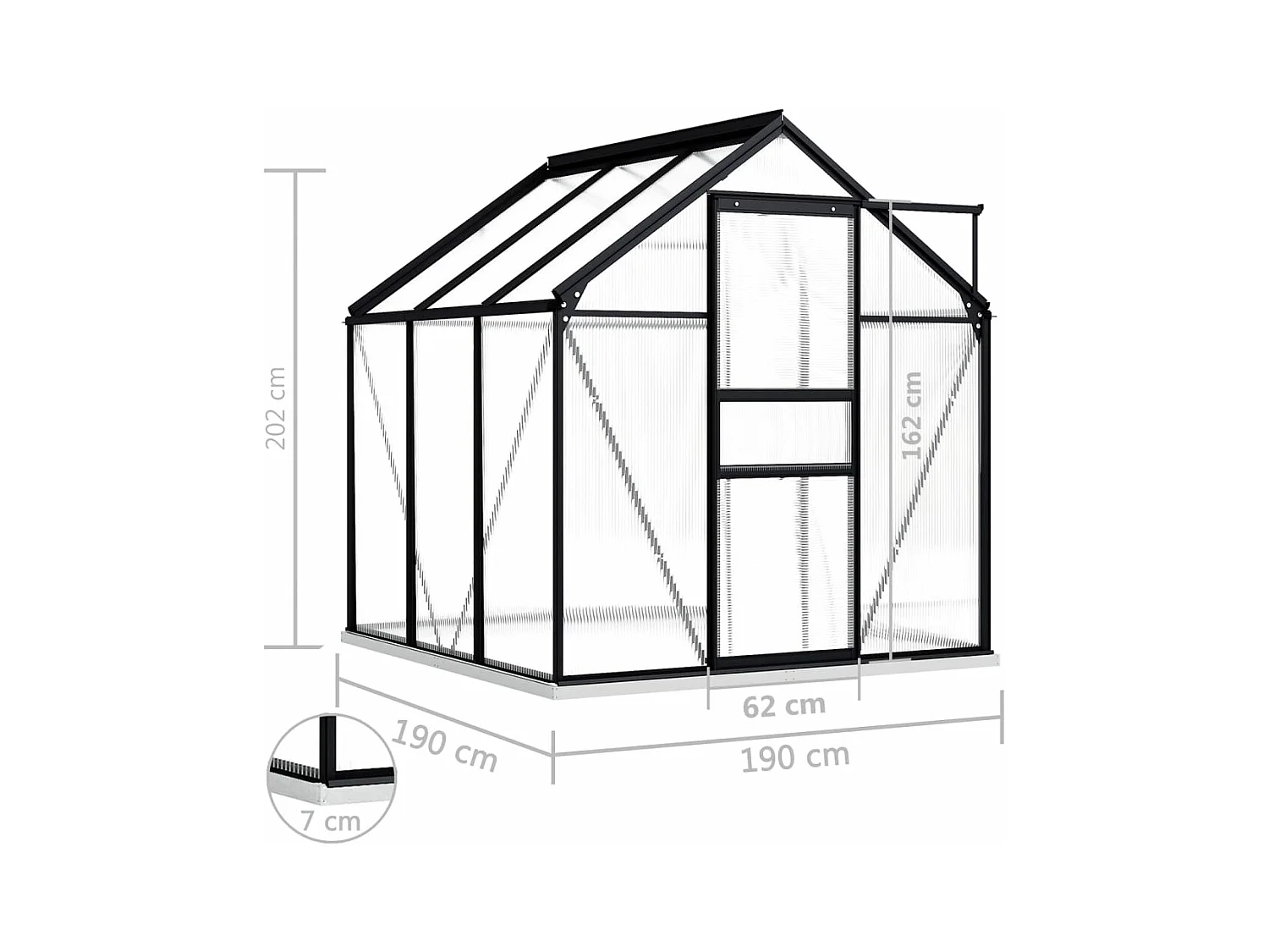 Serra tenda riparo piante fiori ortaggi con telaio di base in alluminio 361 m² antracite 02_0044509