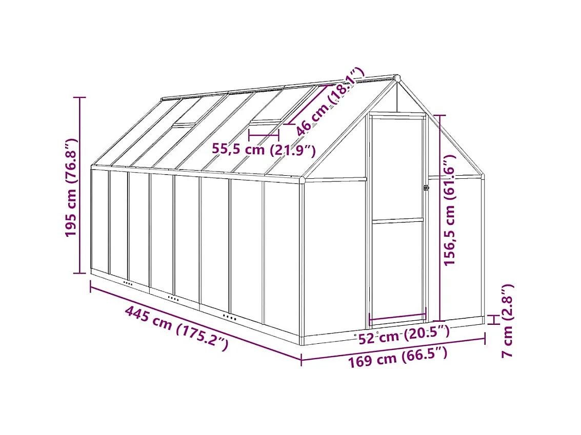 Invernadero de carpa para plantas flores y verduras con estructura de base plateada 445 x 169 x 195 cm aluminio Plata 02_0044525