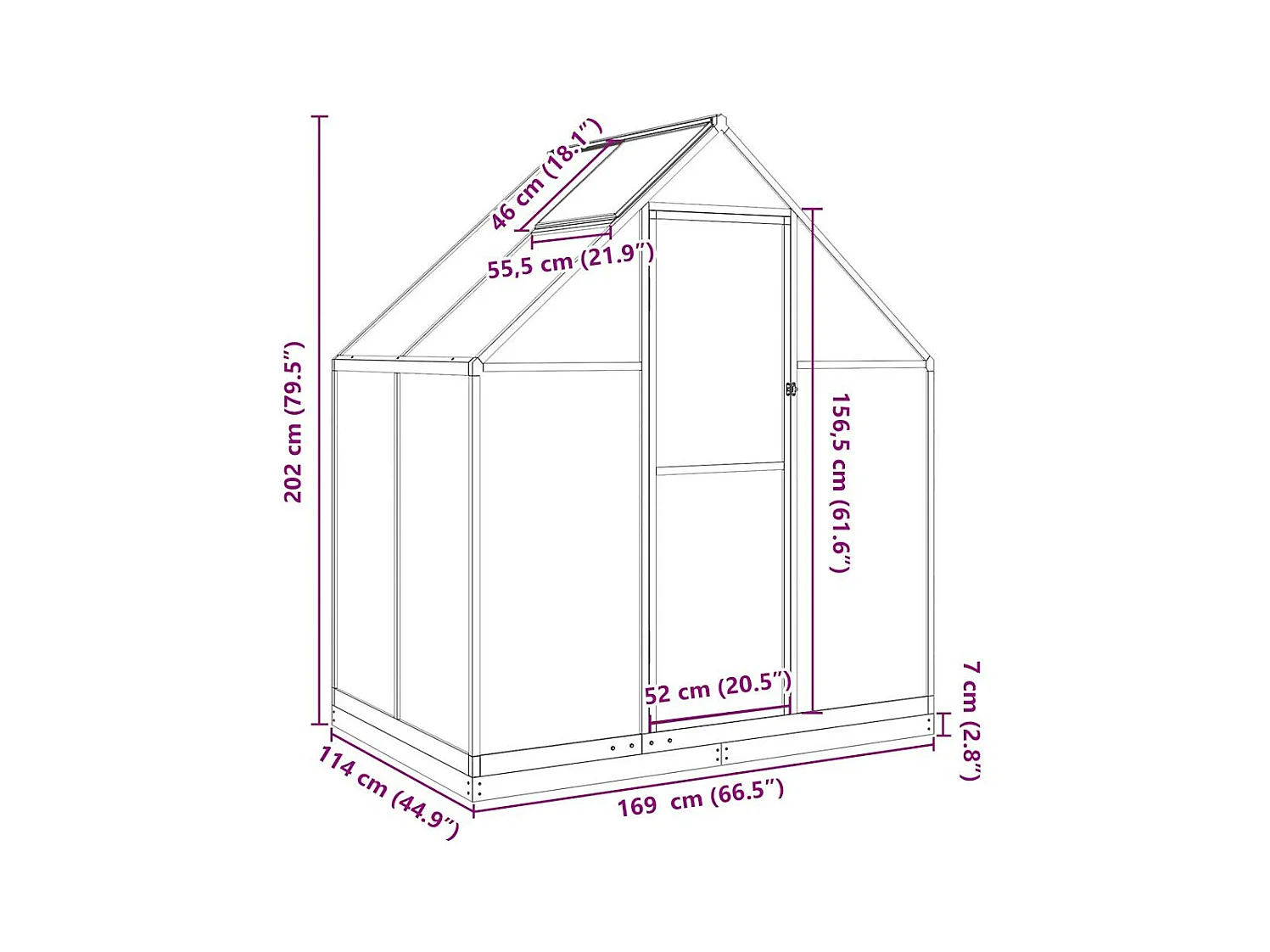 Tenda de estufa abrigo para plantas flores vegetais com estrutura de base 169 x 114 x 202 cm alumínio verde 02_0044487