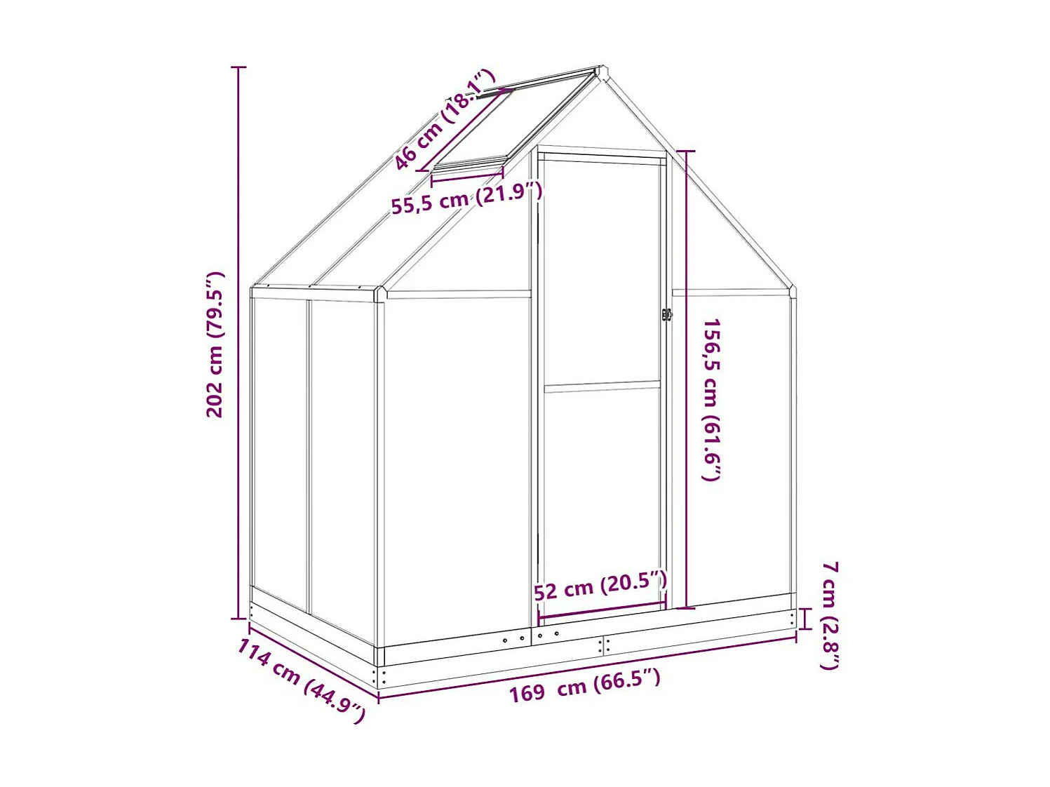 Tenda de estufa abrigo para plantas flores vegetais com estrutura de base 169 x 114 x 202 cm alumínio verde 02_0044487