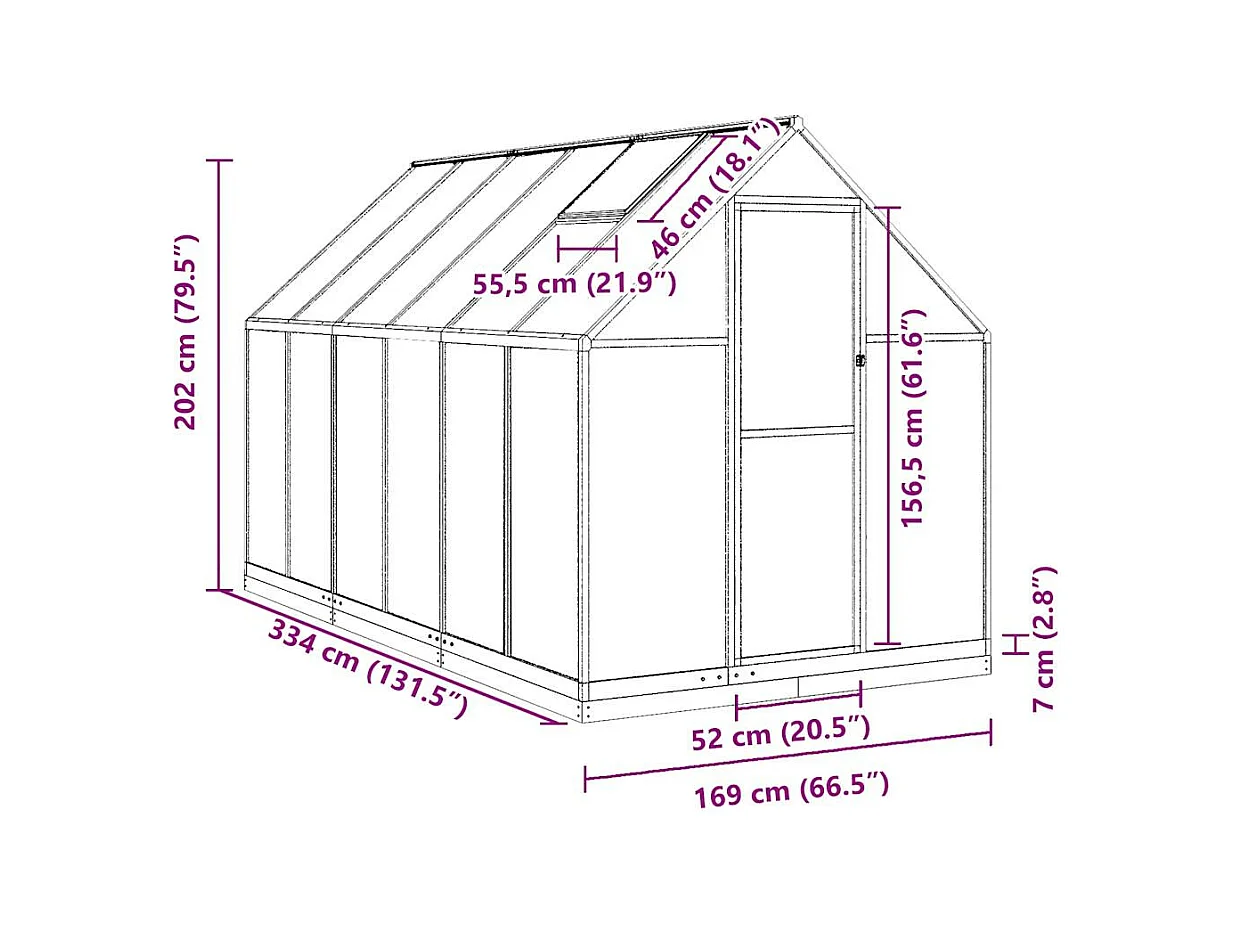 Invernadero de carpa para plantas flores y verduras con estructura de base 334 x 169 x 202 cm aluminio antracita 02_0044503